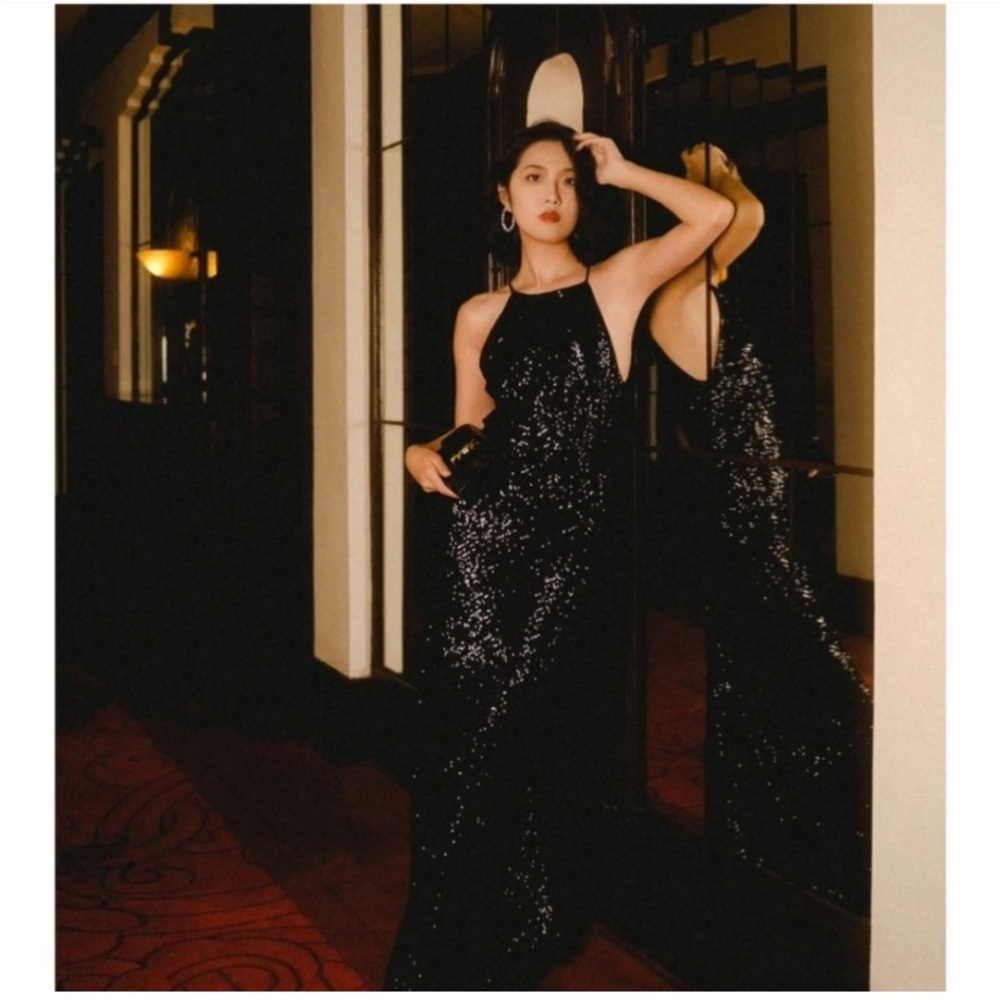 Zara * sequin long dress gown black midi maxi, S - Picture 9 of 9